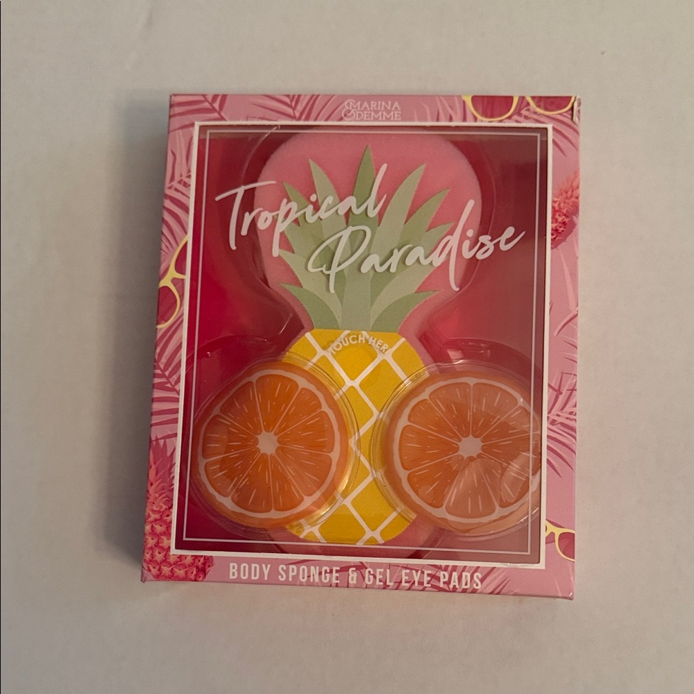 Tropical Paradise Body Sponge & Gel Eye Pads Skincare Set - Pink and Orange
